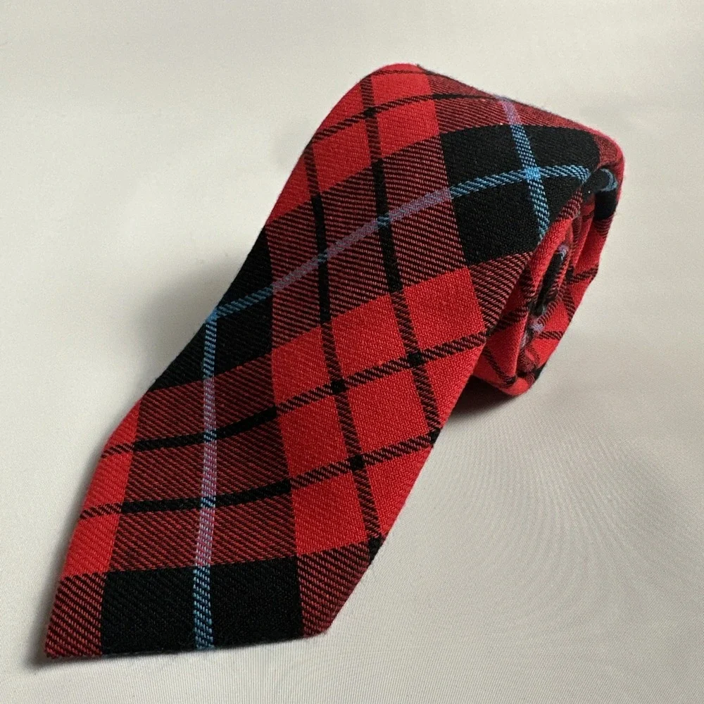 Nautica Red Tartan Plaid Cotton Tie Preppy Holiday Christmas Classic Necktie